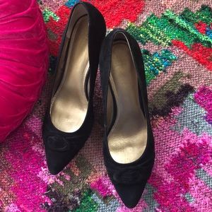 Joan and David black suede 3” heels
